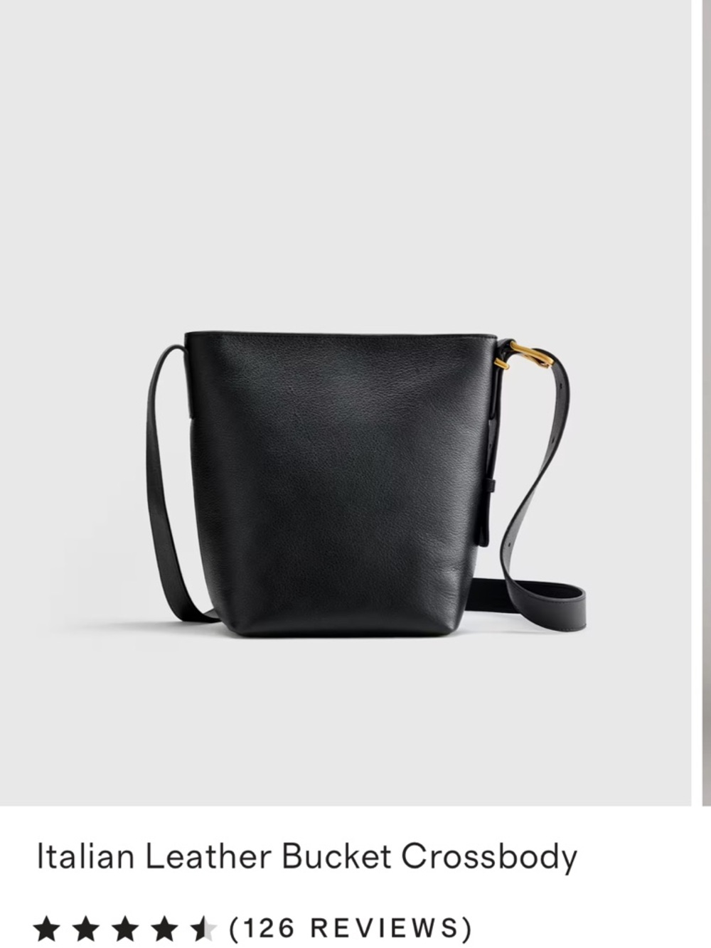 Quince black Leather Crossbody bucket Bag with Adjustable Strap-NWOT